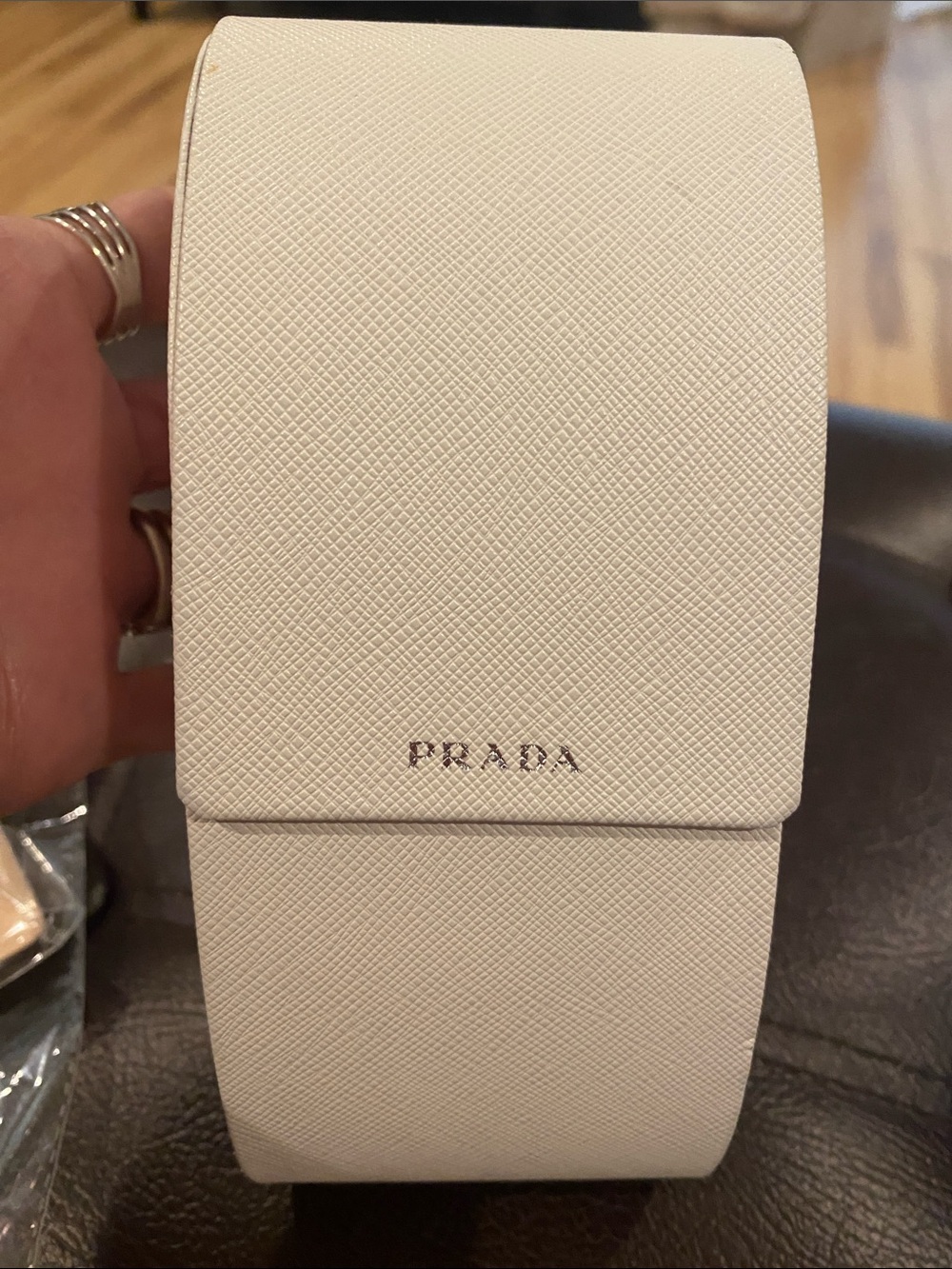 Prada Cream Saffiano Leather Glasses Case